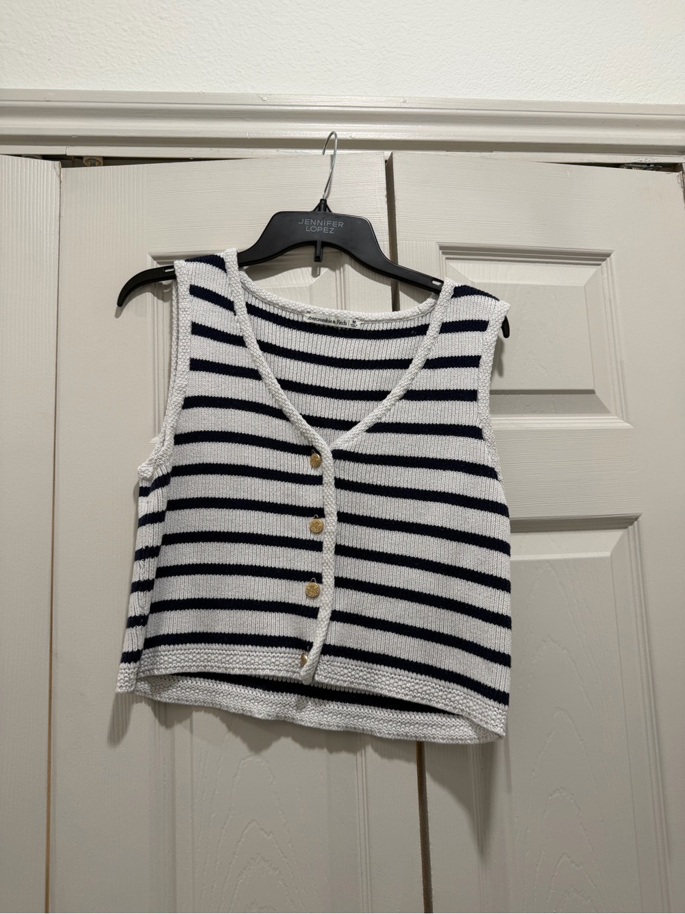 Abercrombie & Fitch White and Navy Striped Knit Tank